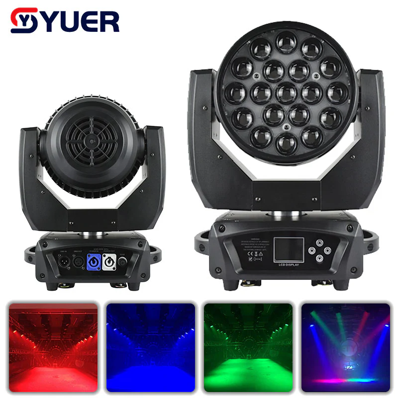 YUER™️ LED 19X15W RGBW 4IN1 Moving Head Zoom Light for Disco Beam Lights DJ Party Stage Lighting Commercial Lights
