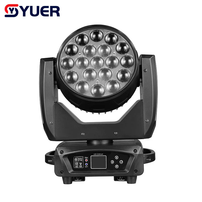 YUER™️ 19PCS 15W RGBW 4IN1 Focusing Moving Head Wash Light for Disco Beam Lights DJ Party Stage Lighting Commercial Lights