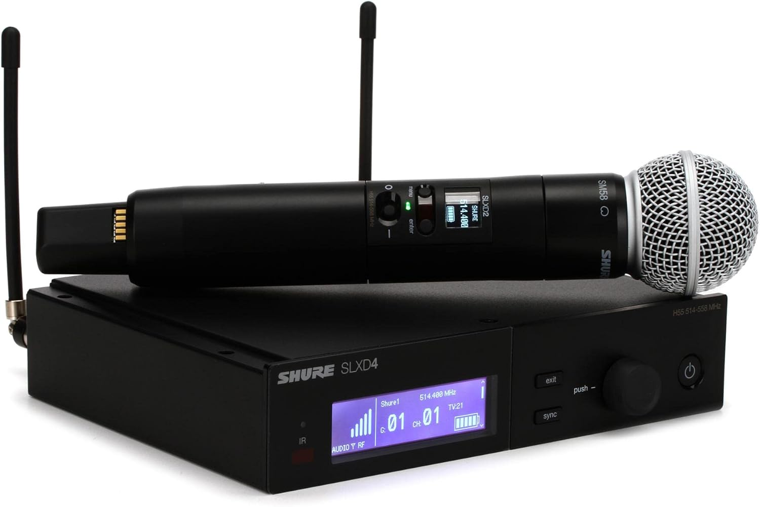 SLXD24/SM58 Digital Wireless Microphone System - Includes SLXD2 Handheld Transmitter with SM58 Vocal Mic Capsule and SLXD4 Single Channel Rack Mount Receiver | H55 Band (SLXD24/SM58-H55) - Image 3