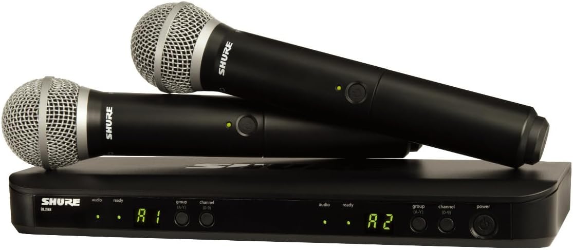 BLX288/PG58 Wireless Microphone System - 14-Hour Battery Life, 300 Ft Range, UHF | Includes (2) PG58 Handheld Vocal Mics, Dual Channel Receiver | J11 Band (BLX288/PG58-J11)