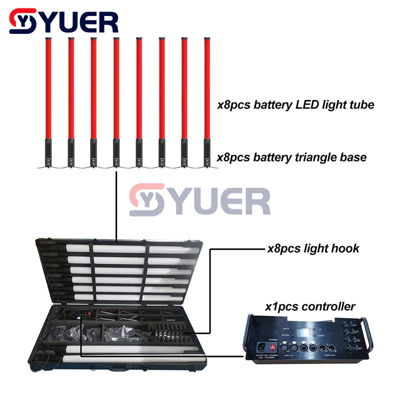 YUER™️ 8PCS 100Cm RGB Battery LED Light Tube Waterproof IP54 Built-In Battery APP Control Stage Lighting for DJ Disco Photo Photographe - Image 3